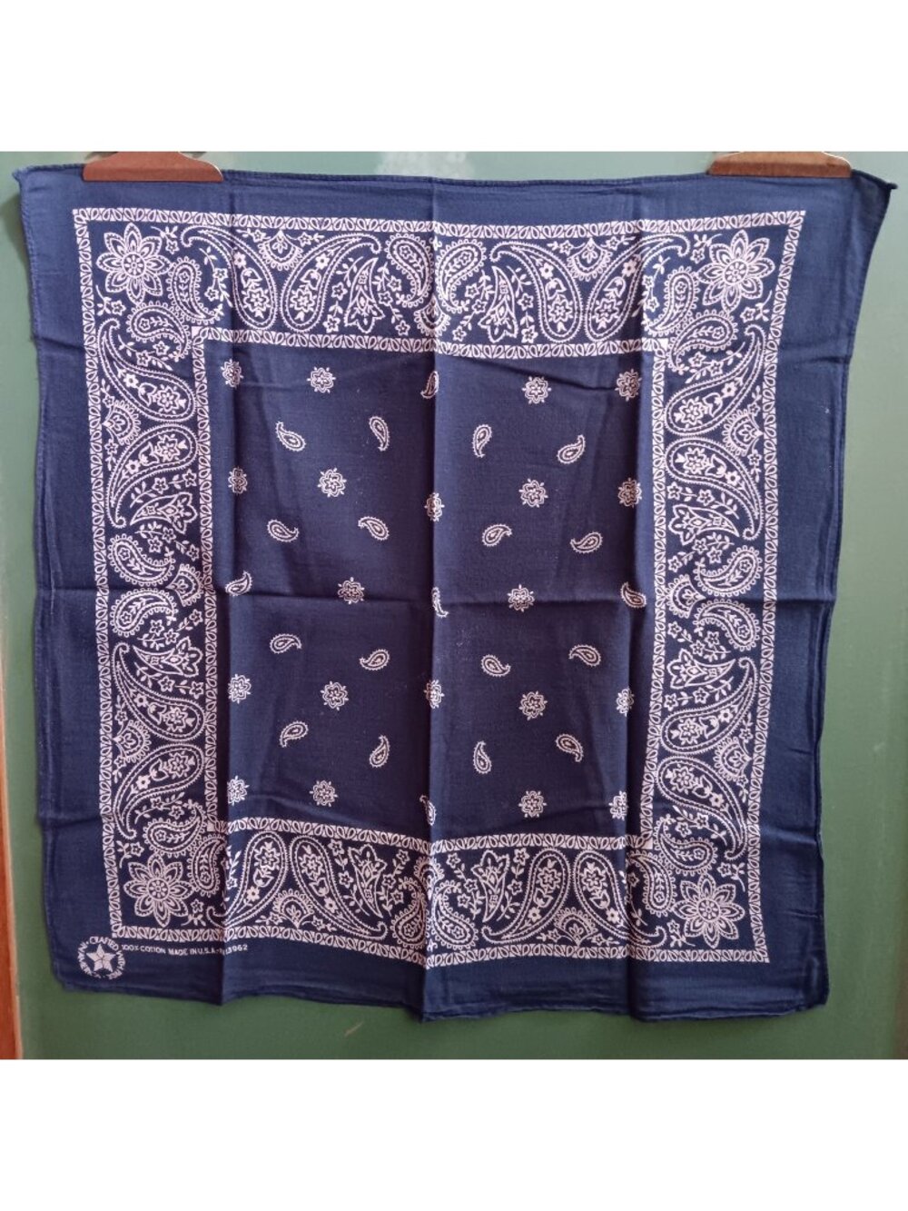 Vintage Western Cowboy Hanky Bandana Navy Blue Paisley 100% Cotton Made In USA
